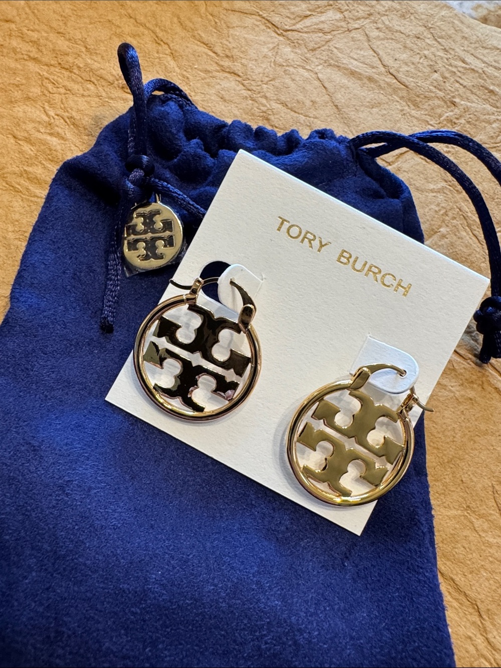 Tory Burch Yellow Gold Logo Disc Drop Earrings